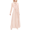 轻熟风粉色连衣裙，女2024秋季法式气质，长款百褶裙长袖t