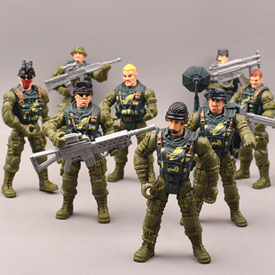 儿童塑料兵人模型关节，可动特种部队武器套装男孩，玩具二战军事摆件
