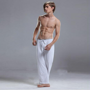 定制夏季男士纯色经典，系带白色瑜珈运动健身休闲家居纯棉瑜伽长裤