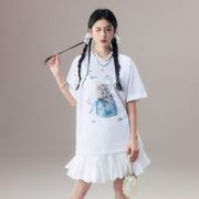 HTCU  安迪猫咪 原创设计包包里的小猫短袖印花手绘花朵T恤女夏季