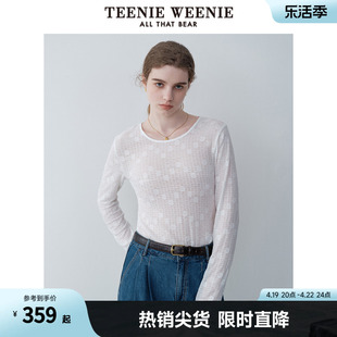 TeenieWeenie小熊女装2024夏装肌理感蕾丝花朵长袖T恤打底衣