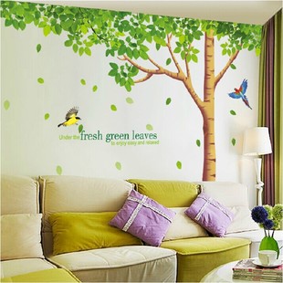 超大客厅电视背景墙，装饰墙壁贴纸清新绿树卧室，床头创意墙上贴画