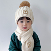 儿童帽子围巾两件套秋冬季保暖女童毛线，帽韩版字母男童毛球护耳帽