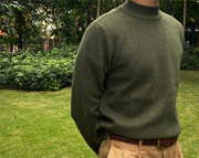 发达时装秋冬舒适百搭半高领美式复古军绿色，套头针织长袖毛衣