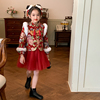 栀了成长记女童中国风，红色套装裙冬季儿童喜庆衣服宝宝过年拜年服