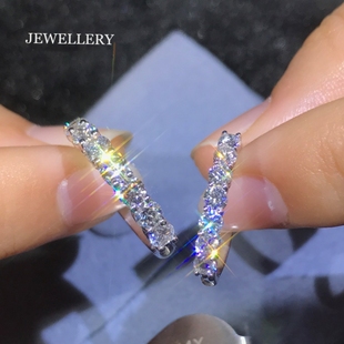 排钻戒指女白金纯银925莫桑石钻石(石，钻石)指环，一对婚戒礼物时尚个性情侣
