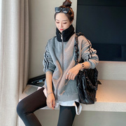灰色短款高领外套女秋季2022运动休闲大衣韩版女装欧货欧洲站