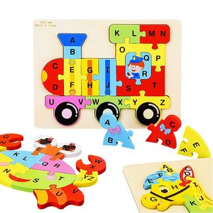 宝宝益智26字母动物交通，拼图儿童早教英文，启蒙认知拼板木制玩具