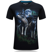 男士t恤3d短袖t恤立体创意，个性圆领t恤打底衫带星光狼图案的衣服