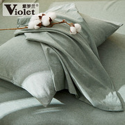 紫罗兰A类全棉水洗棉简约风枕套纯棉素色枕头套枕芯套纯棉一对装