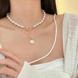 法式复古珍珠项链高级感轻奢小众锁骨链双层叠带精致玫瑰气质颈链