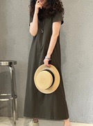 siwu已午轻奢设计款夏季纯色，休闲简约t恤长裙加长款卫衣裙