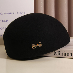 定型羊毛呢贝雷帽女韩版潮时尚复古英伦空姐帽秋冬季大头围蓓蕾帽