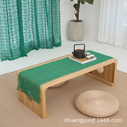 简约中式家居纯色格子手工纯棉流苏餐桌桌旗蕾丝布艺装饰桌垫