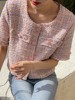 韩国chic夏季法式温柔小香风优雅复古单排扣圆领夹克短袖短外套女