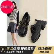 zhr2024年春季英伦复古单鞋，系带厚底黑色，增高松糕百搭小皮鞋