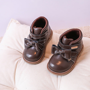 女童皮靴2023秋冬季小童，洋气公主靴儿童单靴加绒，保暖宝宝棉鞋