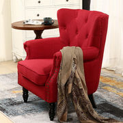 美式乡村红色布艺单人沙发，欧式老虎椅，客厅酒店卧室会所咖啡厅餐椅