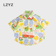 LZYZ童装儿童衬衫男童短袖花衬衣中小童洋气宽松纯棉上衣宽松夏装
