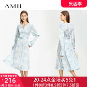 amii法式春秋款打底连衣裙，女长袖气质收腰2024裙子雪纺垂坠感