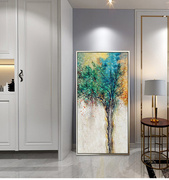 。新现代(新现代)简约玄关装饰画，竖版走廊过道，客厅挂画手绘抽象生命树油画