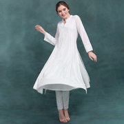 印度瑜伽服禅修服大师服女白色，纯手工刺绣长袍纯棉套装春夏款