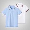 儿童polo衫浅蓝色条纹，领短袖t恤中小学生，校服夏季男女童白色薄款