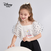 迪士尼品牌夏装女童网纱泡泡短袖，t恤儿童卡通，小飞象体恤衫100-150