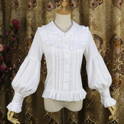 原创lolita洋装秋冬雪纺复古长袖娃娃领衬衫灯笼，袖打底衫内搭