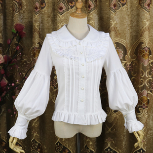 原创lolita洋装秋冬雪纺，复古长袖娃娃，领衬衫灯笼袖打底衫内搭