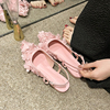 2024春夏季粉红色花瓣鞋尖头花朵单鞋女仙女风包头平底鞋低跟凉鞋