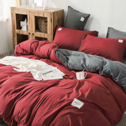 网红纯色床上用品四件套1.51.8m被套床单双人被子，套件双拼贴布绣