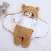婴儿抱被冬款新生幼儿襁褓刚出生宝宝羊羔绒包被外出加厚分腿睡袋