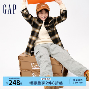 Gap男童冬季洋气法兰绒格纹长袖衬衫时髦加绒儿童装上衣837318