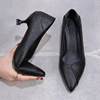 黑色高跟鞋细跟5cm2023秋款3cm单鞋，女面试小众中跟职业空姐工作鞋