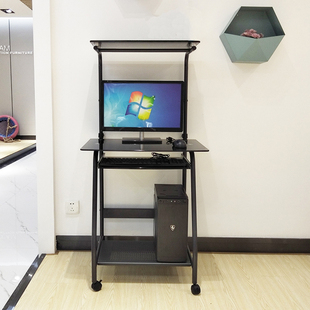 钢化玻璃电脑桌家用小书桌移动办公桌卧室一体机写字台带打印机架
