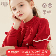 女童毛衣秋冬装宝宝洋气，年服加厚保暖红色纯棉儿童针织打底衫
