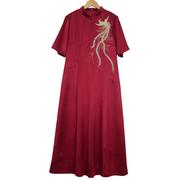 六L品牌女装高端时尚气质百搭酒红色连衣裙A1-17897