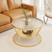北欧现代钢化玻璃小茶几，简约家用客厅创意圆形，铁艺双层茶台小户型