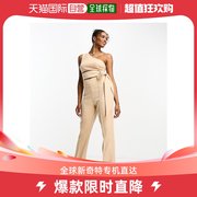 香港直邮潮奢asos女士kickflare设计精细剪裁单肩连体裤(肉粉)