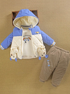 0一1岁男宝宝冬装外套，加厚棉服袄分体款婴儿，棉衣服季外出(季外出)三件套装