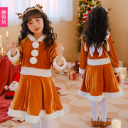 日本版圣诞节儿童服装麋鹿连衣裙裙子幼儿园女童宝宝圣诞老人长袖