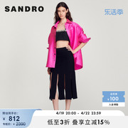SANDRO Outlet女装气质大流苏设计感高腰黑色半身长裙SFPJU00681