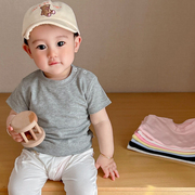 婴儿纯棉短袖儿童百搭圆领打底宝宝洋气白色，上衣t恤夏季纯色半袖