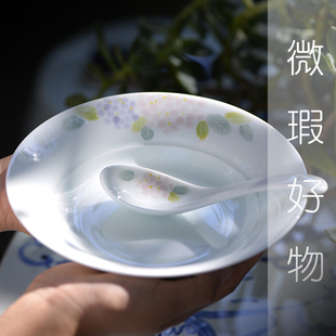 景德镇陶瓷餐具套装手绘釉下彩米饭碗田园风，新中式家用微瑕菜盘子