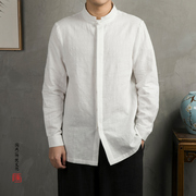 秋季中国风棉麻复古风汉服衬衫，男士亚麻布长袖，居士服禅服中式上衣