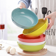 彩色陶瓷汤盘家用加深菜盘拌面盘子8英寸窝盘，饭盘餐具可微波