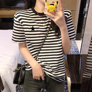 黑白条纹t恤女短袖，ins潮2024年夏季韩版宽松百搭洋气半袖上衣
