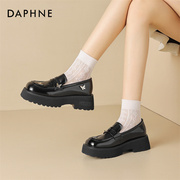 达芙妮Daphne~中跟乐福鞋女夏季鞋子2023粗跟黑色软底小皮鞋