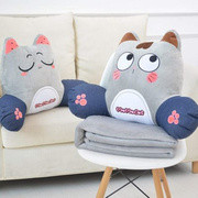 猫咪汽车抱枕被子两用腰靠枕办公室床头椅子靠垫珊瑚绒空调被毯子